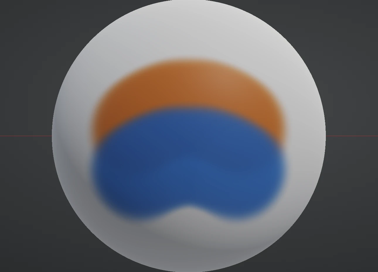 Two painted arcs, one orange and one blue, on a white sphere in Lit shading